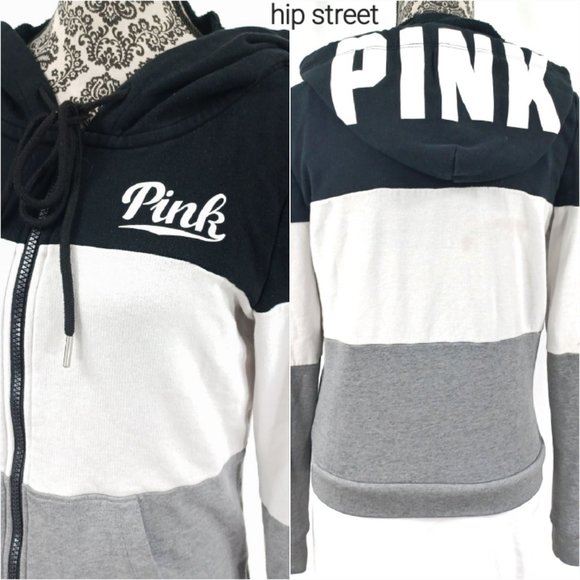 PINK Victoria's Secret Tops - VS PINK Zip Front 3 Color Hoodie Sweatshirt Jacket M